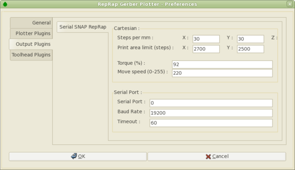 Replath Serial SNAP RepRap Preferences