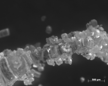 Detail of laser-melted crystalline sucrose.